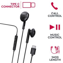myway auriculares estéreo tipo C con micrófono negro