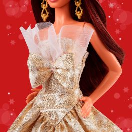Barbie Jbh97 Muñeca Holiday Morena 2025 con Vestido Plateado y Dorado Edición Especial de Lujo Mattel