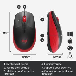 Logitech M190 Ratón Inalámbrico de Tamaño Completo, RF, Diseño Ergonómico para Manos Medianas-Grandes, Rojo, 18 Meses Batería, Seguimiento Preciso