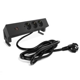 HERRAJES ALK 721.36 Regleta de Oficina DESK 3 Enchufes Schuko + USB A + USB C Cargador Rápido 5V 3A Negro Mate 3680W