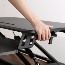 Ewent EW1545 Estación de Trabajo Ajustable Sentado/De Pie con Resorte de Gas, Elevación 11-50.5cm, Superficie 80x40cm, Bandeja Teclado, Soporte Tablet/Móvil, Negro