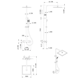Oceanic Columna de Ducha Mezclador Termostático Cuerpo Frío Rociador Cuadrado 30x30 cm Negro Mate