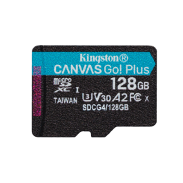 Kingston SDCG4/128GB Tarjeta MicroSDXC Canvas Go Plus de 128GB, Clase 10, U3, V30, A2 para Móviles, Drones y Cámaras Deportivas