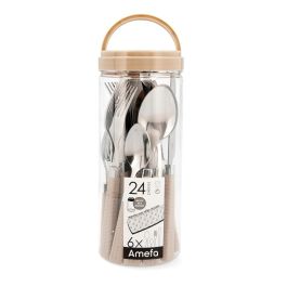 Amefa Set de 24 Cubiertos Paille Acero Inoxidable Bicolor Brillo 25 cm 2 mm Apto Lavavajillas
