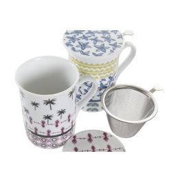 DKD Home Decor Mug Infusiones Colonial de Gres y Porcelana, 280ml, Azul Granate, 8.5 x 11 x 11 cm, Apto Microondas y Lavavajillas (12 Unidades)