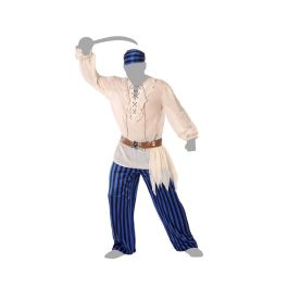 Disfraz de Pirata Corsario para Hombre Adulto Talla M-L, incluye Gorro Azul y Negro, Camiseta Blanco Roto, Pantalones a Rayas y Cinturón Marrón Disfraz de Pirata Corsario para Hombre Adulto Talla M-L, incluye Gorro Azul y Negro, Camiseta Blanco Roto, Pantalones a Rayas y Cinturón Marrón