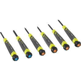 Ryobi RYO4892210225160 Juego de 6 Destornilladores de Precisión SL1 SL2 SL3 PH1 PH0