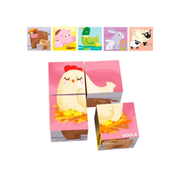 Goula 53467 Puzzle Cubico 4 Cubos con 6 Escenas de Animales de Granja para +2 Años