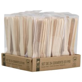 Saveur et Degustation Eco Concept Juego de 24 Cubiertos de Madera de Pino (8 Cucharas, 8 Cuchillos, 8 Tenedores)