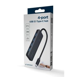 Gembird UHB-CM-U3P4P-01 Concentrador de Datos USB 3.2 Gen 1 (3.1 Gen 1) Tipo-C con Alimentación, Cable 0.15m, Negro