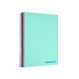 Cuaderno Espiral Liderpapel A4 Micro Wonder Tapa Plastico 120H 90 gr Cuadro 5 mm 5 Banda4 Taladro Color Verde Turquesa