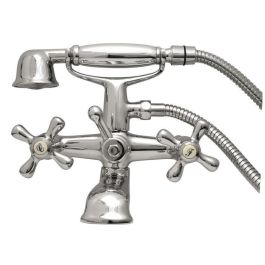 Rousseau Beverley Grifo Mezclador Ducha Mecánico Estilo Retro, Latón, Cerámica, Mango Metal, Ducha de Mano y Manguera 1,5m, Distancia 150mm