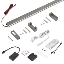 Emuca Kit de barra para armario Luxe, tira LED 4,5x8 Neonlynx V, sensor de movimiento RF Smart y convertidor Smart (24V DC), longitud 1.150mm, Luz blanca cálida 2.700K, Plástico y Aluminio, Titanio Precio: 59.50000034. SKU: B1DSKGAN4W