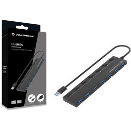 Conceptronic HUBBIES19BP Hub USB 3.2 de 7 Puertos 5 Gbps con Adaptador de Corriente