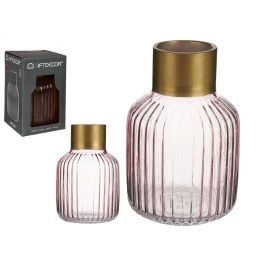 Jarron Cristal Rayas Oro Pequeño Rosa Giftdecor 12X18CM (6 Unidades) Precio: 63.50000019. SKU: B17XAZRBSK