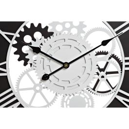 DKD Home Decor Reloj de Pared Estilo Loft con Engranajes Decorativos Vistos, de Hierro y MDF en Negro y Blanco, Dimensiones 60x60 cm