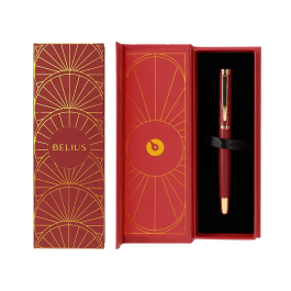 Belius Bolígrafo Soiree Aluminio Color Granate y Dorado Tinta Azul Caja Diseño Art Deco 0.8 mm
