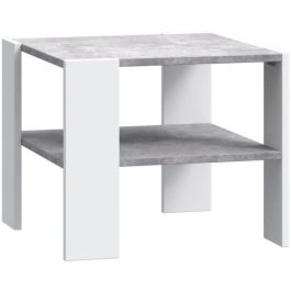 Mesa de centro PILVI con 2 bandejas - Estilo contemporáneo - Partículas de melamina - Decoración blanca y hormigón claro - L 55 x P 55 x H 45 cm