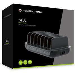 Conceptronic OZUL07B Estación de Carga USB-C 160W con 7 Puertos Power Delivery 3.0 para Portátiles Smartphones y Tablets