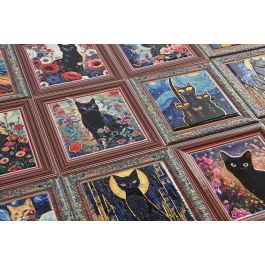 DKD Home Decor Posavasos Shabby de Dolomita y Corcho Negro Multicolor con Gato Negro 11 x 0.5 x 11 cm (72 Unidades)