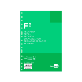 Liderpapel Recambio Folio 100 Hojas 60gr Pauta 5ª 2.5mm con Margen 16 Taladros