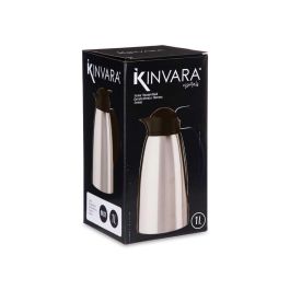 Termo Jarra Kinvara 1L Acero Inox, 18x27.5x13.3 cm, Plata/Negro (6 Unidades)