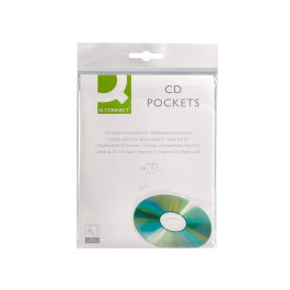 Q-connect Funda Autoadhesiva para CD/DVD de Polipropileno Transparente con Solapa - Pack 10 Unidades - Almacenamiento y Conservación de Discos
