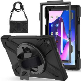 eSTUFF Funda Defender AUSTIN para Lenovo Tab M10 3ra Gen 2022 10.1 (TB-328FU/TB-328XU) antigolpes con soporte y correa - Negro