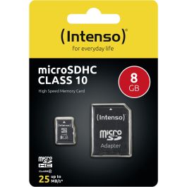 Intenso 3413460 MicroSDHC 8GB Clase 10 25MB/s Negra con Adaptador SD Resistente a golpes y agua