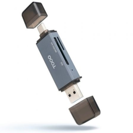 TooQ TQR-3001G Lector de Tarjetas Externo USB 3.0 y USB Tipo-C para SD/TF, Gris, Compatible con Windows y Mac