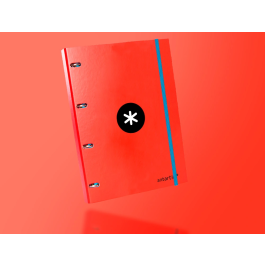 Antartik Carpeta con recambio A4 cuadro 5mm, 4 anillas 25mm redondas, forrada, cierre gomilla, color rojo