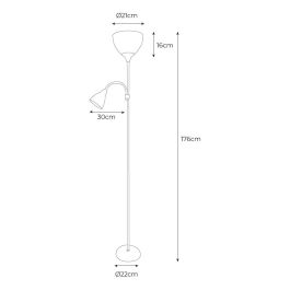 Edm Lámpara de pie modelo Boston color plateada, casquillos E27 60W y E14 40W, altura 176cm