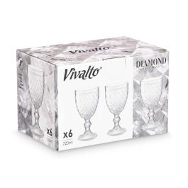 Vivalto Vaso Diamante Transparente 250 ml, Vidrio, 8x10x8 cm (24 Unidades)