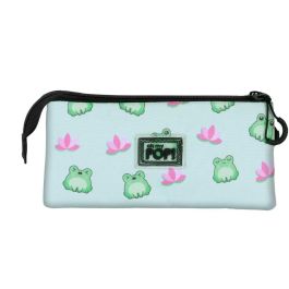 Oh My Pop Estuche Portatodo Triple Froggy Turquesa, 3 Compartimentos, Ripstop