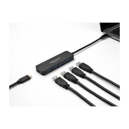 DeLOCK Hub USB-C 4 Puertos USB 3.2 Gen 1 + 1 USB-C con Power Delivery de 85W, Negro, Metal - Hub USB Tipo C con 5 Puertos y Carga Rápida