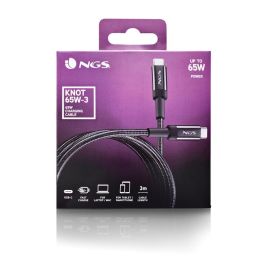 NGS KNOT65W-3 Cable USB 2.0 Tipo-C Macho a USB Tipo-C Macho, Carga Rápida Hasta 65W, 480Mbps, 3m, Negro