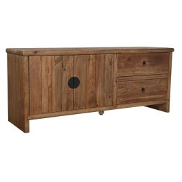DKD Home Decor Mueble TV Oriental Japonés Hecho a Mano de Madera Reciclada Natural con 2 Cajones y 2 Puertas 156x44x65 cm