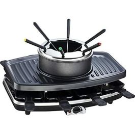 Continental Edison Raclette y Fondue FD12881 para 8 Personas con Parrilla 3 en 1 - 1100W, Negro