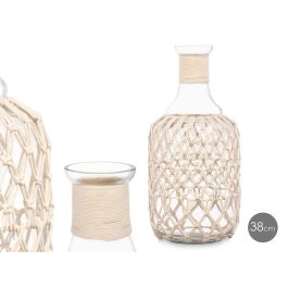 Botella de vidrio con cuerda blanca - Giftdecor 18x38 cm (4 Unidades)