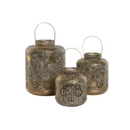 DKD Home Decor Portavelas Árabe Dorado Metal Set de 3 Piezas 24 x 32 x 24 cm