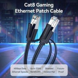 Vention IKKBG Cable de Red Ethernet RJ45 SFTP Cat.8 40Gbps 2000MHz Doble Blindaje Conectores Niquelados Gaming 1.5m Negro