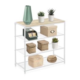 Confortime Estantería de 4 Niveles de Metal y Madera Blanca (3 Unidades)