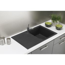 STRADOUR Fregadero de cocina empotrado 1 tazón + 1 escurridor Aloa - Resina - 81 x 50 cm - Negro STRADOUR Fregadero de cocina empotrado 1 tazón + 1 escurridor Aloa - Resina - 81 x 50 cm - Negro