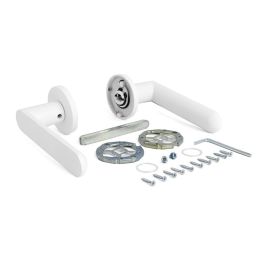Jandel 1320 Juego de Manivelas Shape Aluminio Roseta Redonda Ø50mm Perfil Ultrafino 5mm Blanco Mate para Puertas Hogar y Oficina