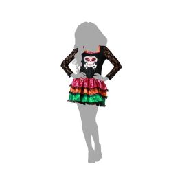 Disfraz Vestido Negro Calavera Mujer Adulta Halloween Día de Muertos Estampado Multicolor Talla XS-S