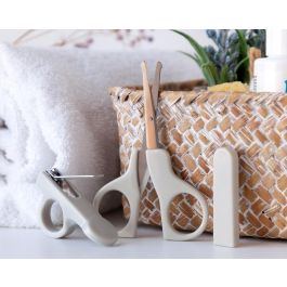 KioKids Set Manicura Infantil Gris con Tijeras Punta Redondeada y Cortaúñas Colección Geogrey +3 Meses para Viaje