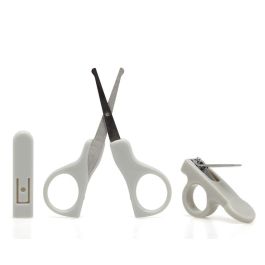 KioKids Set Manicura Infantil Gris con Tijeras Punta Redondeada y Cortaúñas Colección Geogrey +3 Meses para Viaje