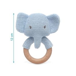 Elefante 13 cm Sonajero Azul Algodón