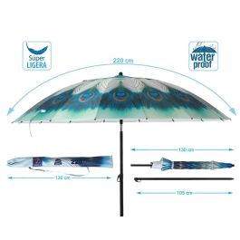 Parasol Pavo Real 220 cm Orient. Aluminio Oxford Upf50+ Verde 210D 28-32 mm