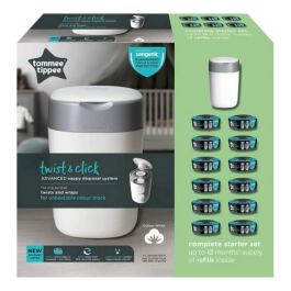 Tommee Tippee - Paquete de inicio - Papelera + 12 recargas - Tec Sangenic Twist and Click - Blanco